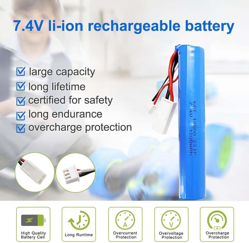 KBT KEEP BETTER TECH KBT 7.4V 1200mAh Li-ion Rechargeable Battery Pack with EL-2P Discharge Connector & XH-3P 3Pin Charging Cable Charge Plug Lithium-ion Toy Batteries Replacement for RC Car RC Boat Gel Blaster SRB 1200 - Image 4